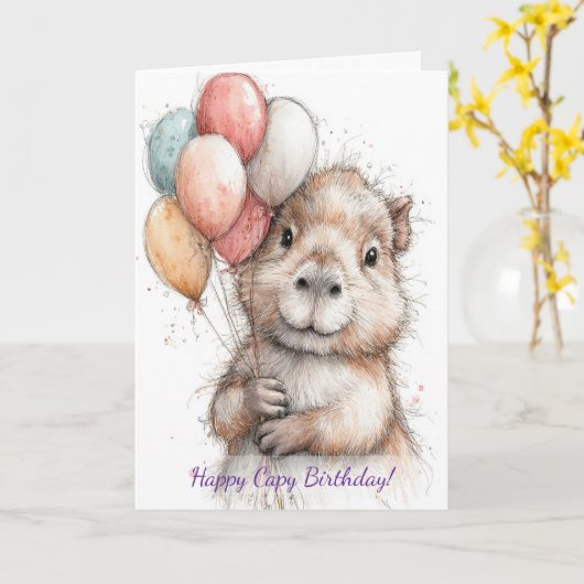 Capybara Birthday Card • Cute Balloon Design Karte (Gelbe Blume)
