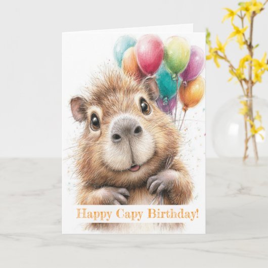 Capybara Birthday Card • Cute Balloon Design Karte (Gelbe Blume)