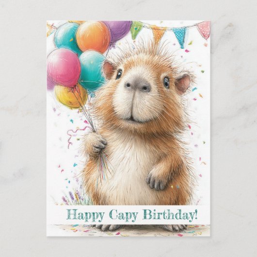 Capybara Birthday Card • Cute Balloon Design Postkarte (Vorderseite)