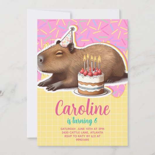Capybara Birthday Einladung (Vorderseite)