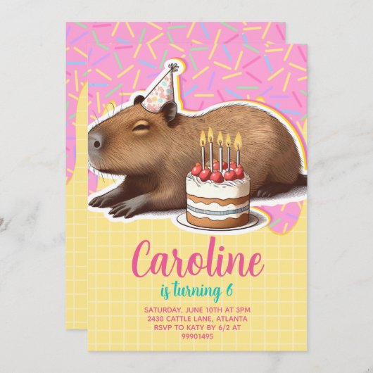Capybara Birthday Einladung (Vorne/Hinten)