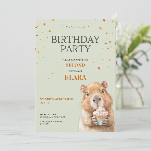 Capybara Birthday Invitation • 2nd Birthday Save The Date (Stehend Vorderseite)