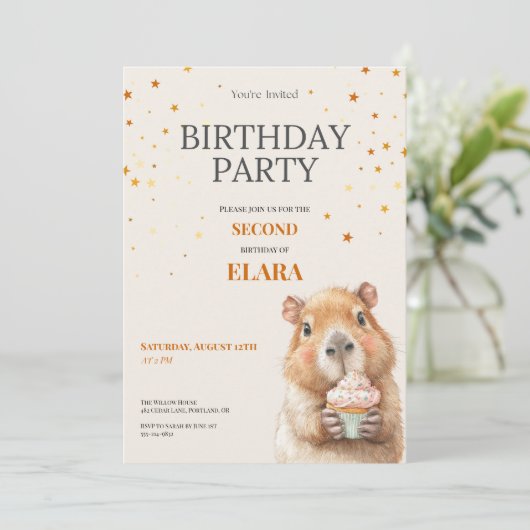 Capybara Birthday Invitation • 2nd Birthday Save The Date (Stehend Vorderseite)
