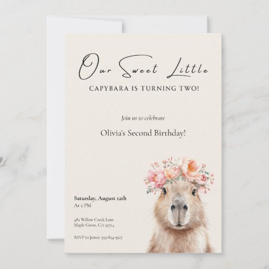 Capybara Birthday Invitation • Little One (Vorderseite)