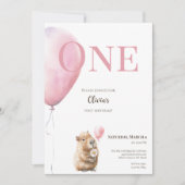 Capybara Birthday Invitation • Pink Balloon (Vorderseite)