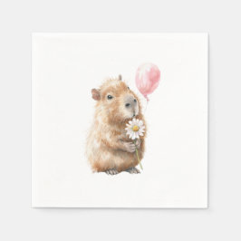Capybara Birthday Napkin • Cute Animal Party Serviette