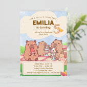 Capybara Birthday Picnic Invitation Einladung (Stehend Vorderseite)