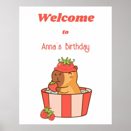 Capybara Birthday Sign | Party süße Tier Poster (Vorne)