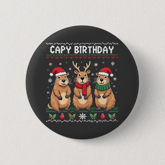 Capybara Birthday Ugly Christmas Sweater Capybara Button (Vorderseite)