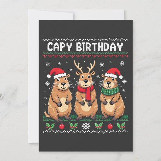 Capybara Birthday Ugly Christmas Sweater Capybara Einladung (Vorderseite)
