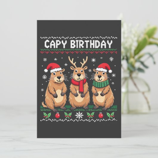 Capybara Birthday Ugly Christmas Sweater Capybara Einladung (Stehend Vorderseite)