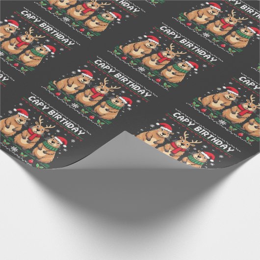 Capybara Birthday Ugly Christmas Sweater Capybara Geschenkpapier (Ecke)