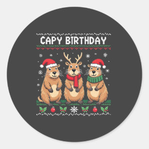 Capybara Birthday Ugly Christmas Sweater Capybara Runder Aufkleber