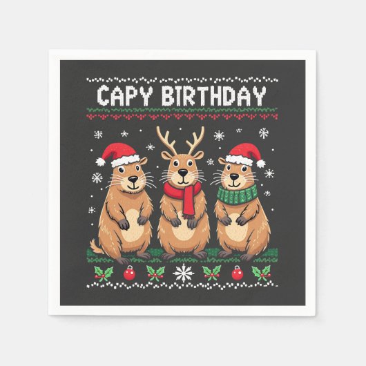 Capybara Birthday Ugly Christmas Sweater Capybara Serviette (Vorderseite)