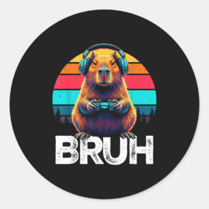 Capybara Bruh Lustiger Gamer Retro Capybara Gaming Runder Aufkleber