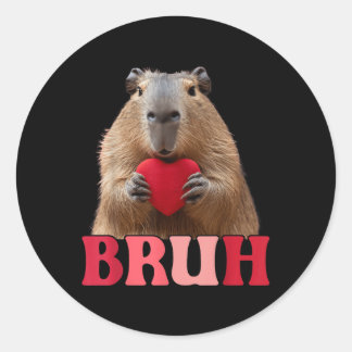 Capybara Bruh Meme Funny Sprichwort Teens Boys Val Runder Aufkleber