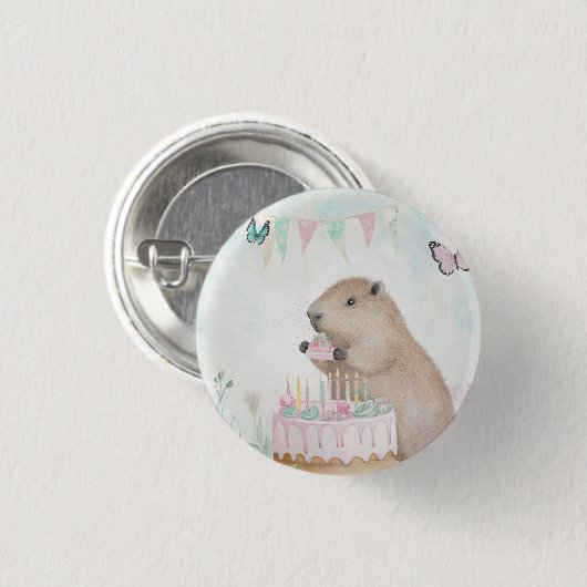 Capybara Cakefest Kids Party Button (Vorne & Hinten)