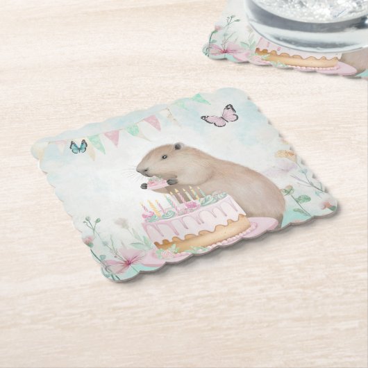 Capybara Cakefest Kids Party Paper Untersetzer (angewinkelt)