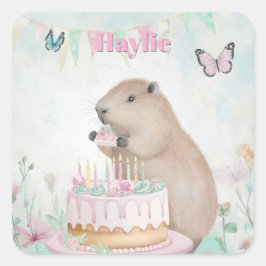 Capybara Cakefest Kids Party Sticker - Rosa Custom