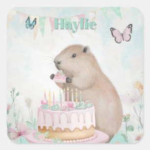 Capybara Cakefest Kinder Party Aufkleber Grün Cust