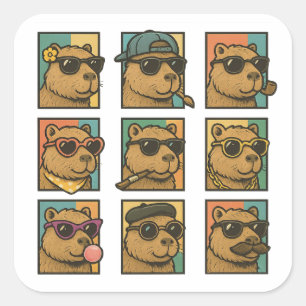 Capybara Calm Crew Quadratischer Aufkleber