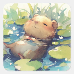 Capybara Calm Waters Quadratischer Aufkleber