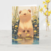 Capybara Cheeky Grin Karte (Gelbe Blume)