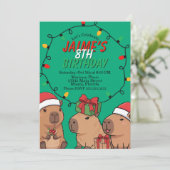 Capybara Christmas Lights Birthday Party  Einladung (Stehend Vorderseite)