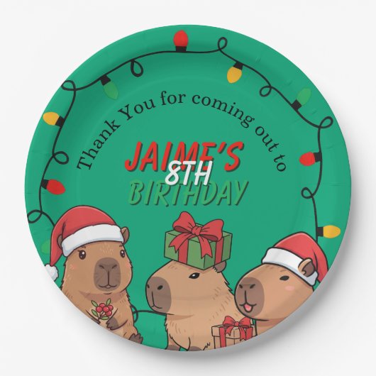 Capybara Christmas Lights Birthday Party Pappteller (Vorderseite)
