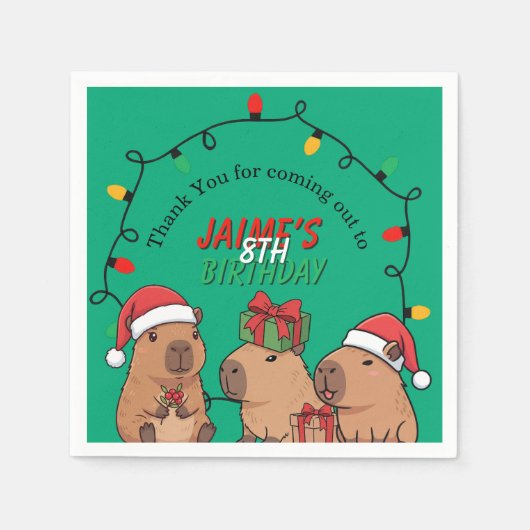 Capybara Christmas Lights Birthday Party Serviette (Vorderseite)