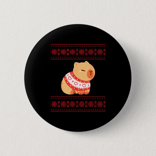Capybara Christmas Sweater Button (Vorderseite)