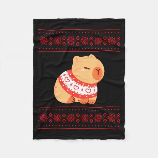 Capybara Christmas Sweater Fleecedecke (Vorderseite)
