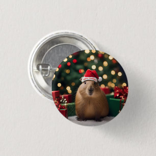 "Capybara Claus: Ein festliches Bokeh-Wunderland" Button