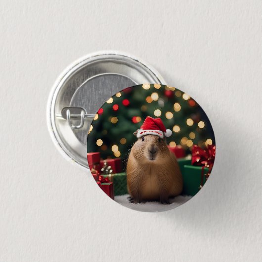 "Capybara Claus: Ein festliches Bokeh-Wunderland" Button (Vorne & Hinten)
