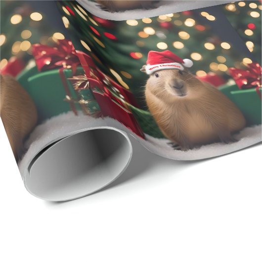 "Capybara Claus: Ein festliches Bokeh-Wunderland" Geschenkpapier (Rolleneckpunkt)