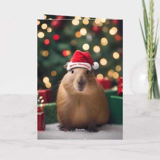 "Capybara Claus: Ein festliches Bokeh-Wunderland" Karte (Rückseite)