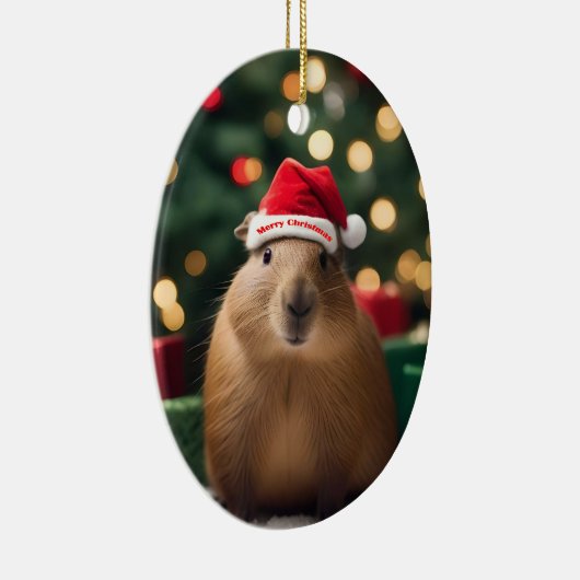 "Capybara Claus: Ein festliches Bokeh-Wunderland" Keramik Ornament (Rechts)