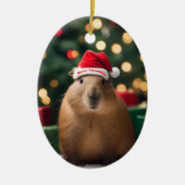 "Capybara Claus: Ein festliches Bokeh-Wunderland" Keramik Ornament (Vorne)