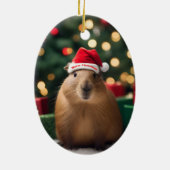 "Capybara Claus: Ein festliches Bokeh-Wunderland" Keramik Ornament (Hinten)