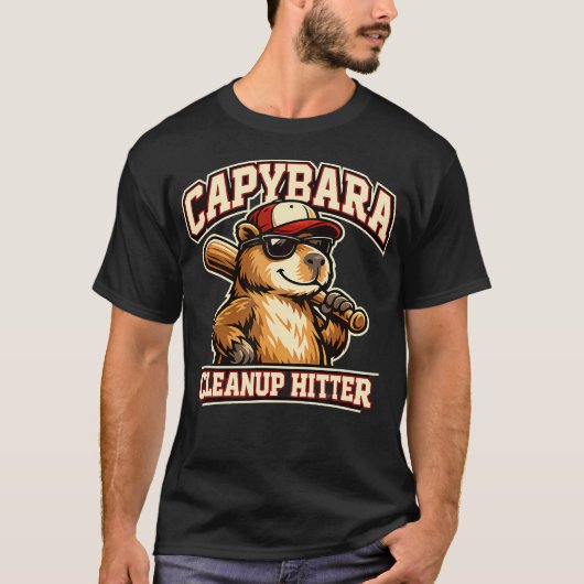Capybara Cleanup Hitter Baseball Lustig T-Shirt (Vorderseite)