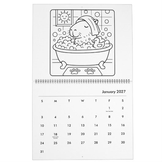 Capybara Coloring Calendar Kalender (Jan 2027)