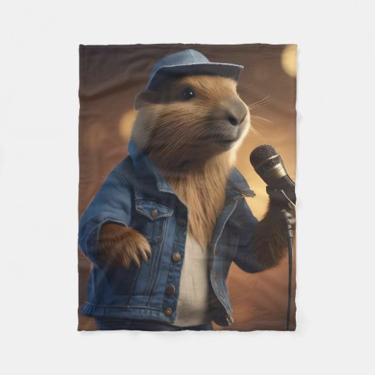 "Capybara Cowboy: Serenading the Wild West" Fleecedecke (Vorderseite)