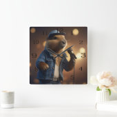 "Capybara Cowboy: Serenading the Wild West" Quadratische Wanduhr (Zuhause)