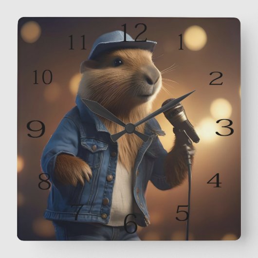 "Capybara Cowboy: Serenading the Wild West" Quadratische Wanduhr (Vorderseite)