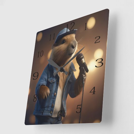 "Capybara Cowboy: Serenading the Wild West" Quadratische Wanduhr (Winkel)