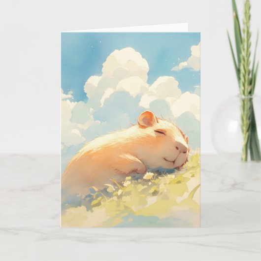 Capybara Cuddles im Gras Karte (Vorderseite)