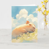Capybara Cuddles im Gras Karte (Gelbe Blume)