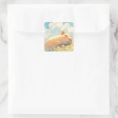 Capybara Cuddles im Gras Quadratischer Aufkleber (Tasche)