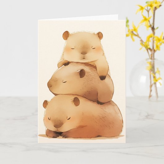 Capybara Cuddling Karte (Gelbe Blume)