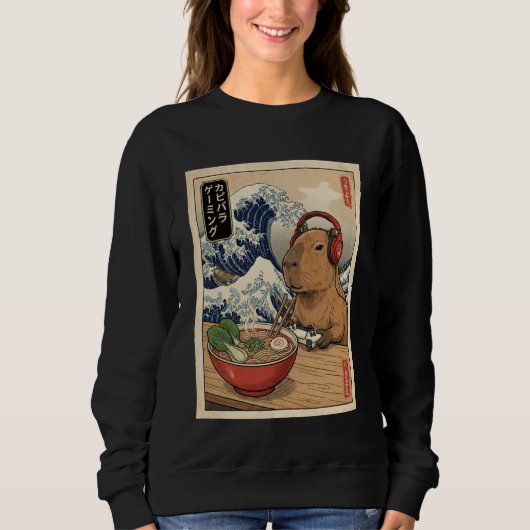 Capybara Cute Kawaii Japanese Gamer Funny Ramen Re Sweatshirt (Vorderseite)